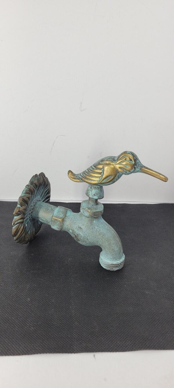 VTG Solid Brass Humming Bird Spigot Garden Outdoor Water Faucet Patina Art Deco